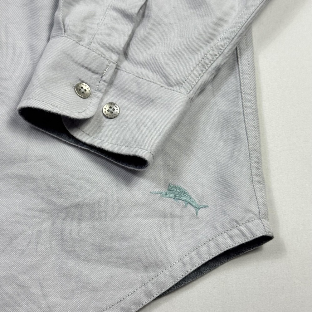 Tommy Bahama Canyon Beach Flannel Shirt Mens XL Gray Stripe Palm Button Front - Picture 6 of 12